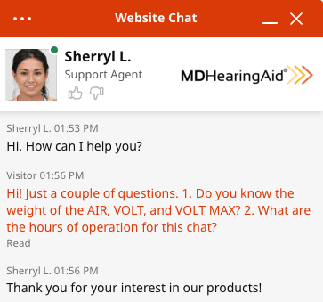 Example conversation for MDHearing chat