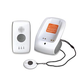 White MobileHelp Solo device with help button necklace and charging cradle MobileHelp review