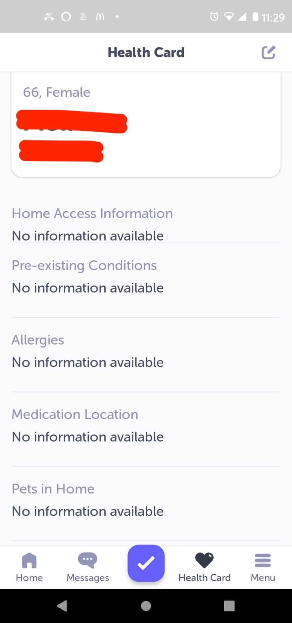 Health Card feature in the Aloe Care Health app.