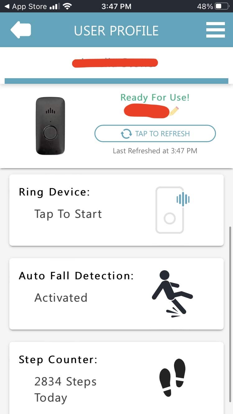 User Profile dashboard in the Bay Alarm Medical app.