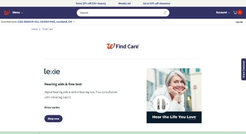 Lexie hearing aids and free hearing test, Walgreens Find Care online