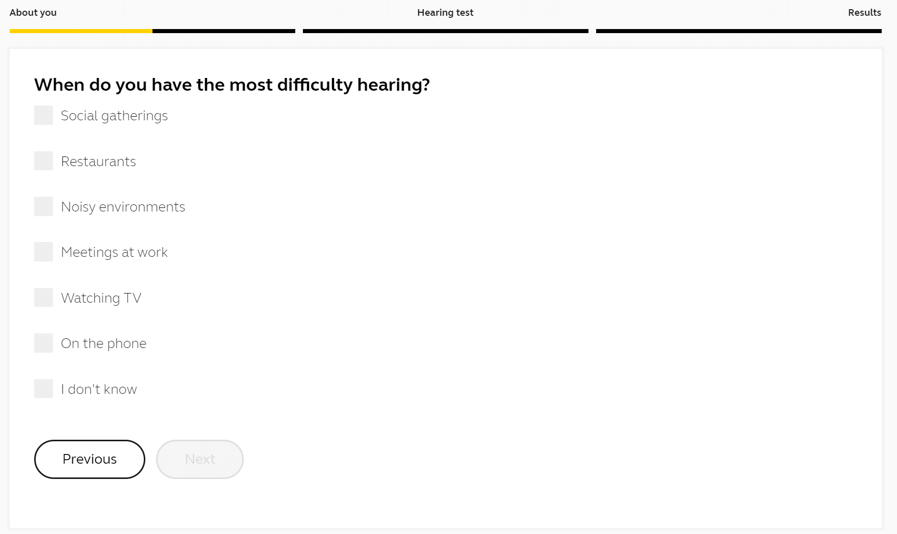 The Jabra Enhance online hearing test asks questions to understand your suspected hearing loss.