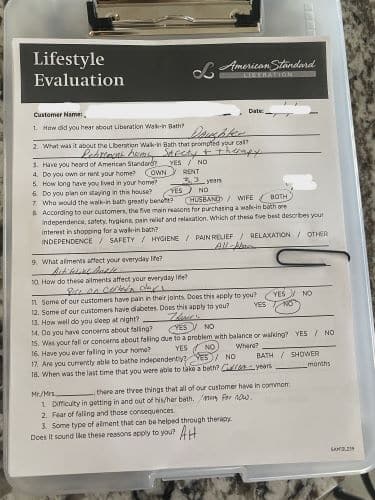 The Safety Specialist used a Lifestyle Evaluation sheet to help our Reviews Team member’s father understand his needs.