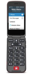 Jitterbug Flip2 vertical main menu showing functions, like calls, text messages, contacts, and more
