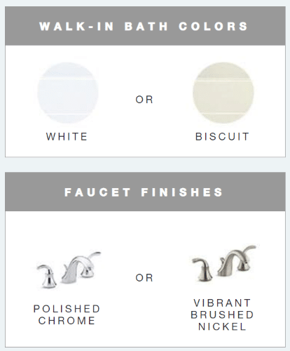 Walk in tub color and faucet options