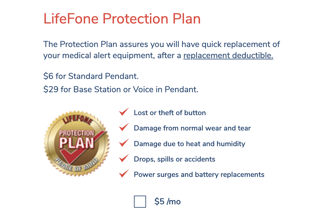 Screenshot of LifeFone protection plan details from an online checkout page