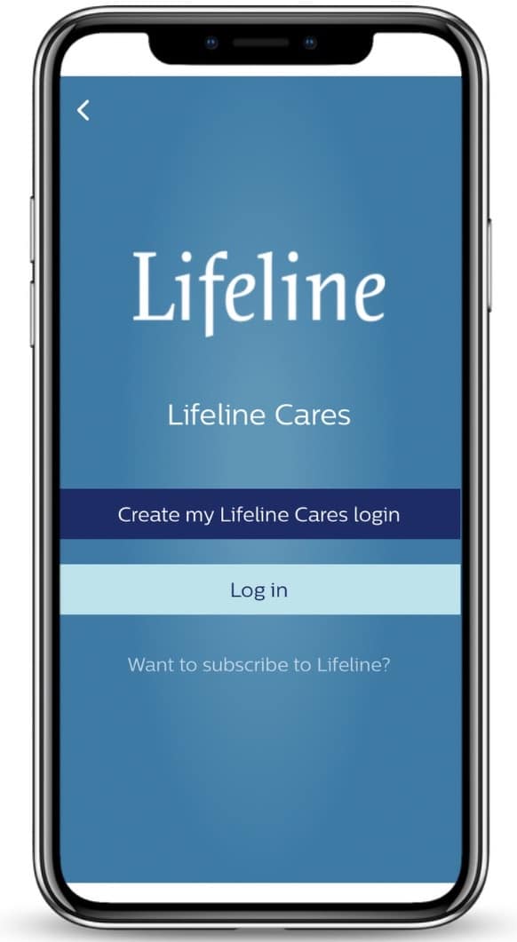 Lifeline Cares app login screen on an iPhone