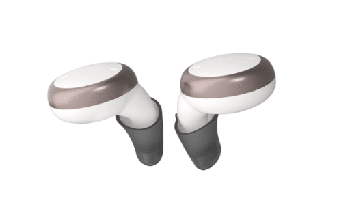 Signia Active ITC hearing aids in snow white and rose gold