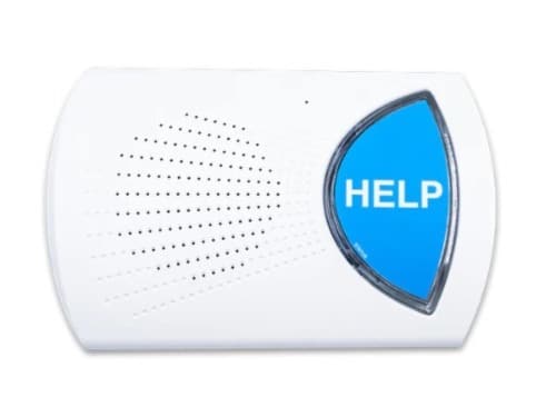 One Call Alert In-Home Landline base station with a large blue button labeled, HELP