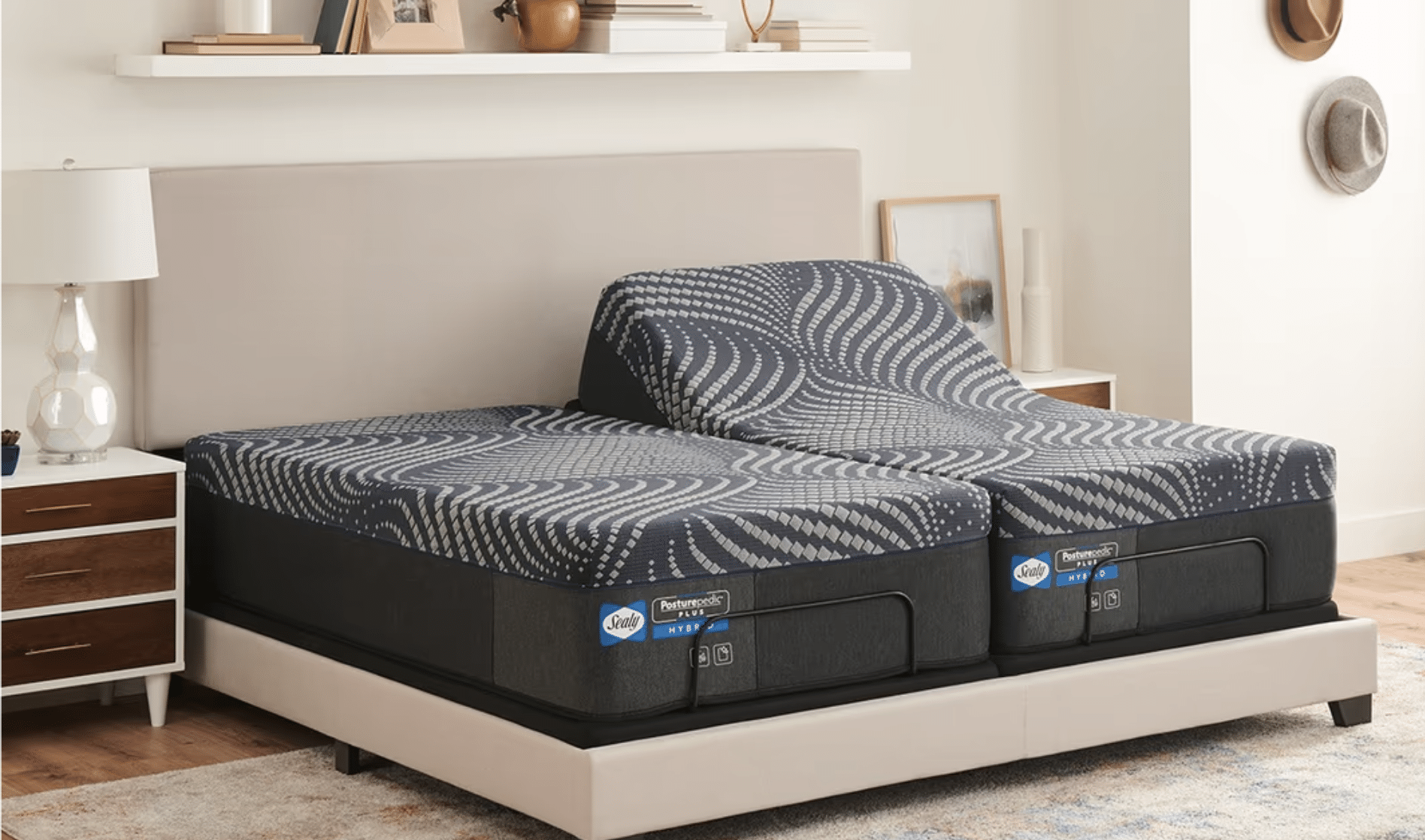 Bedroom featuring the Sealy Ease Power Base adjustable split king bed with mattresses