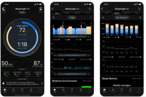 Screenshots of the Tempur-Pedic Sleep-Tracker AI app on iPhone
