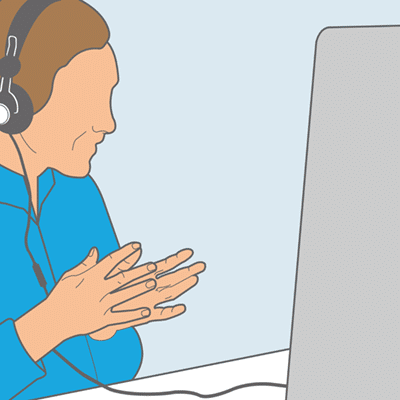 Person wearing headphones taking hearing test online illustration