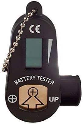 Keychain hearing aid battery tester