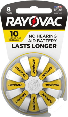 Package of size 10 Rayovac hearing aid batteries