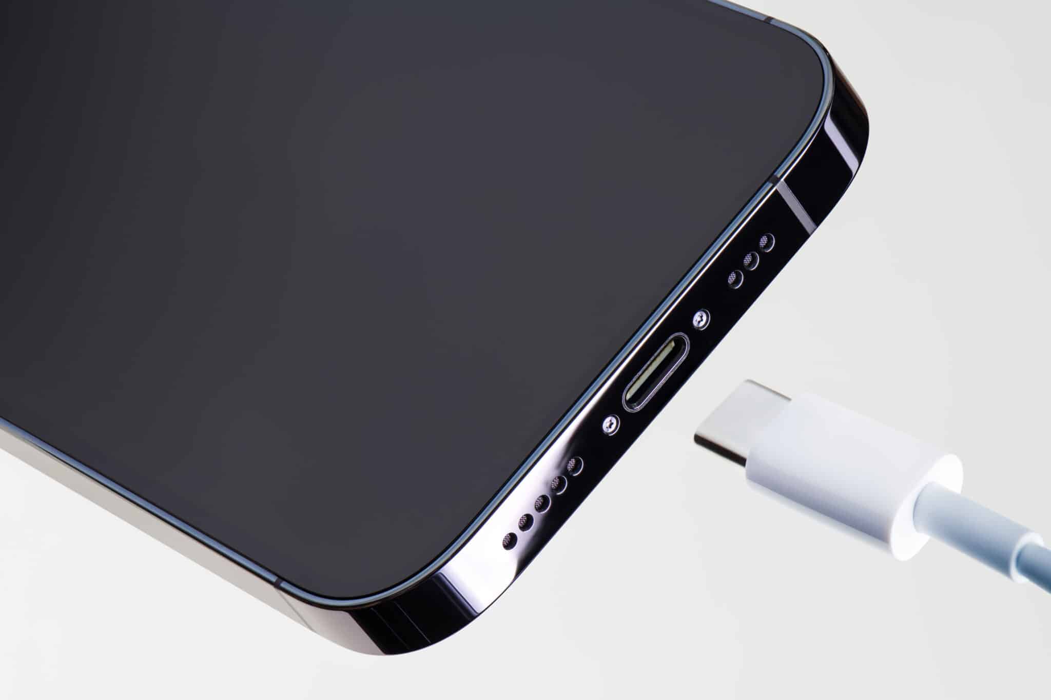 USB-C port and cord on smartphone