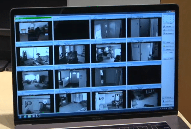 Rest Assured computer displaying 16 live camera feeds