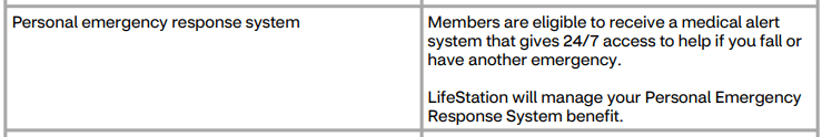 Text excerpt from sample Aetna Medicare Advantage policy explaining medical alert coverage and partnership with LifeStation