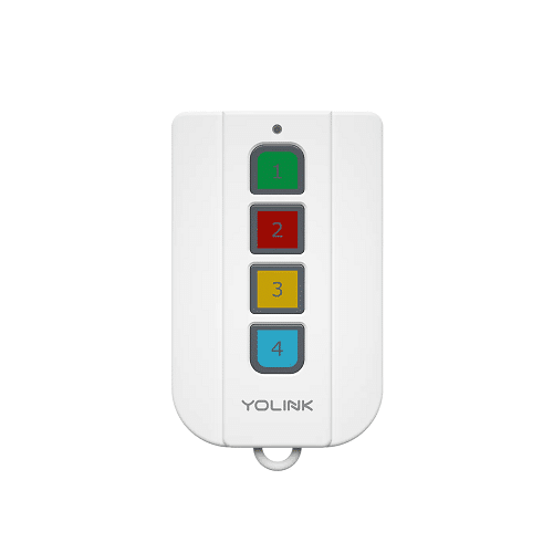 White YoLink FlexFob Smart Fob with a line of four numbered buttons in different colors