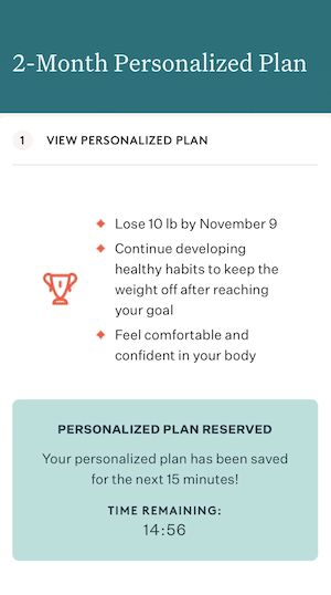 Personalized plan includes goals