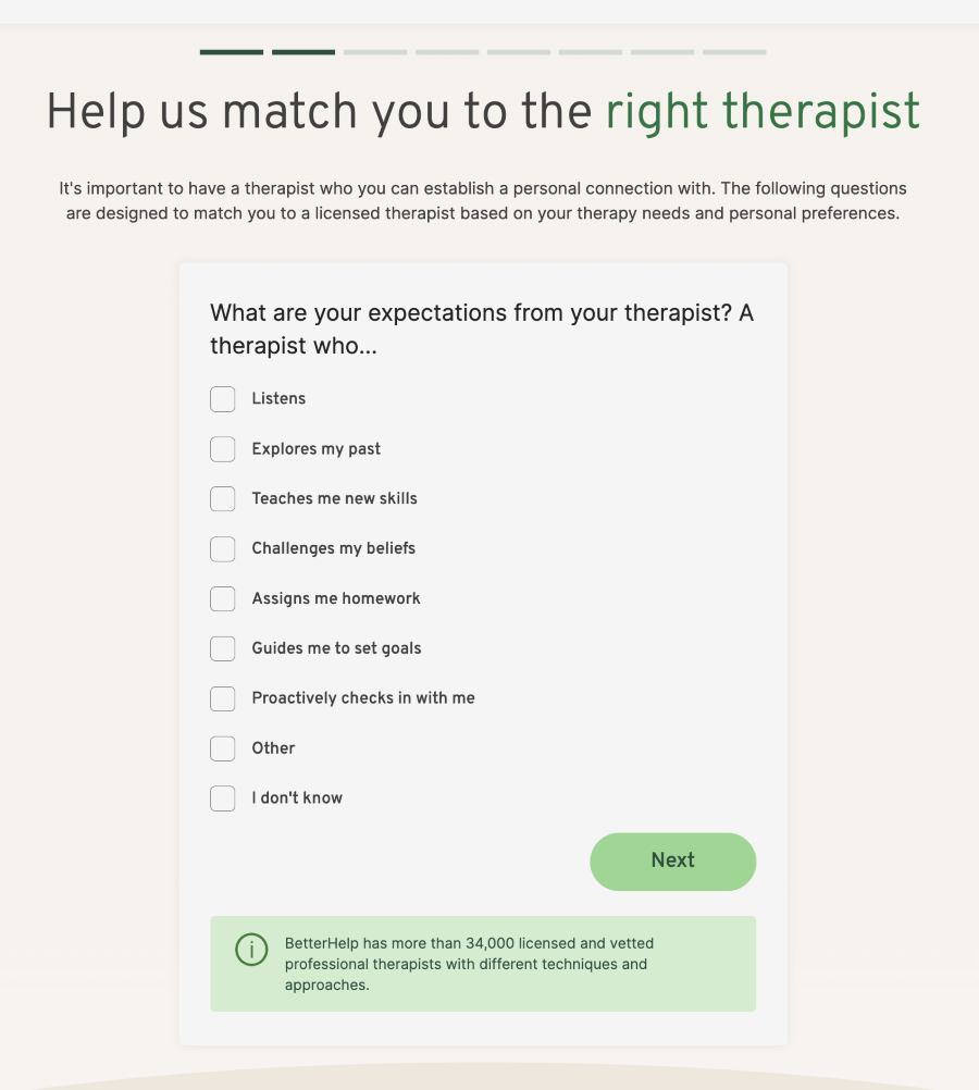 Image of the therapist matching questionnaire.