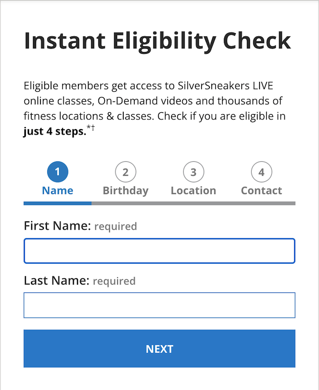 A screen showing the instant eligibility check on the site.