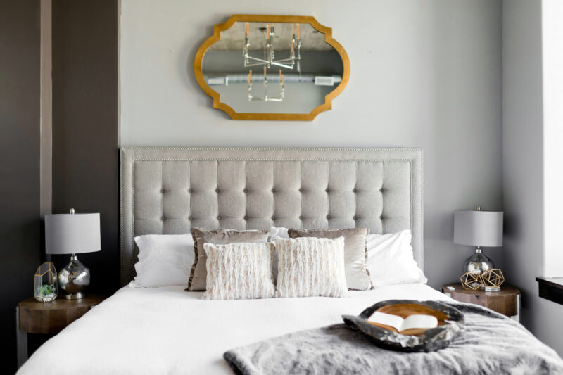 Luxurious bedroom in gray tones